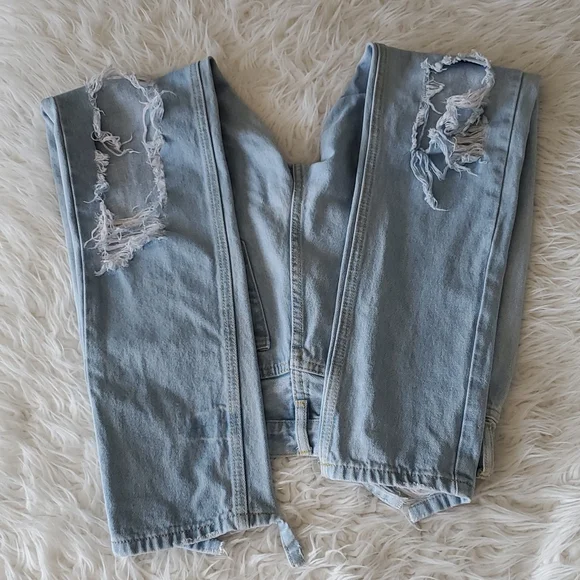 Brandy Melville Distressed Denim Pants Long Size Small - Picture 15 of 16